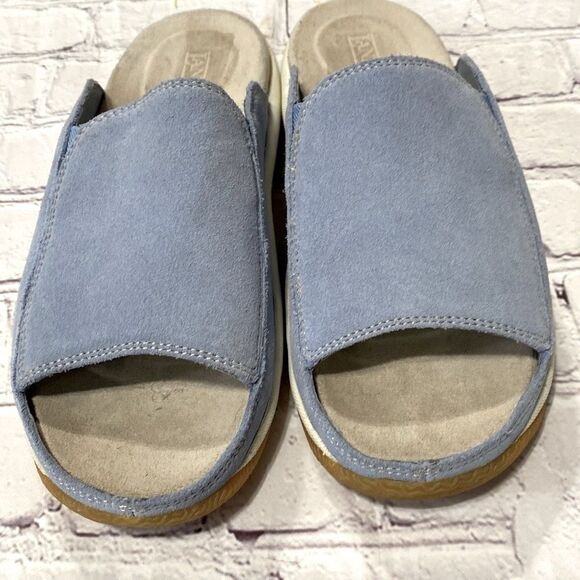 Lands End Leather Slide Mules Blue 6 Wide - Picture 5 of 11